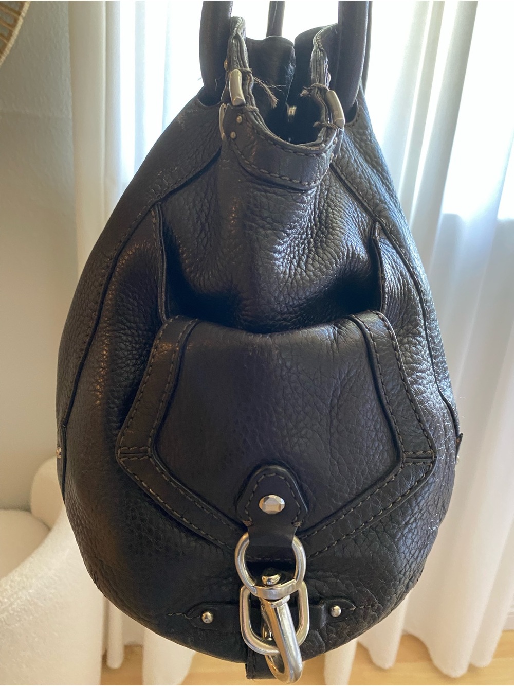 Cole Haan Dark Brown Pebbled Leather Shoulder Bag - Picture 3 of 10